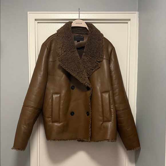 Bernardo Jackets & Blazers - Bernardo Cruelty Free Faux Leather Faux Shearling Brown Coat Size XXL